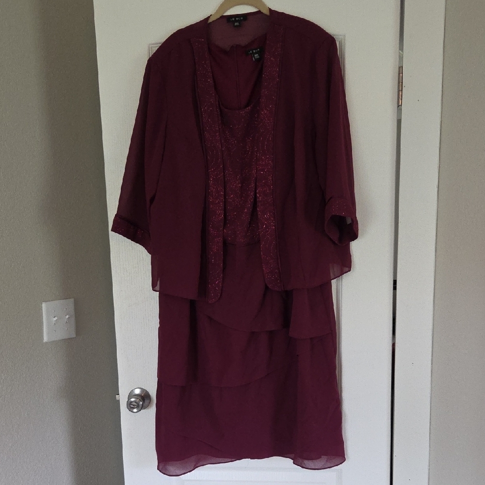 Le BOS Burgundy Women's Dress 2 PC Set Size 24W